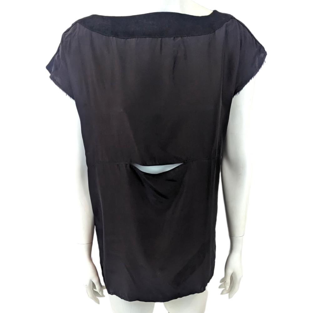 Ksubi Silk Slash Top Blouse NWT Womens Medium Black Suede Leather Punk Metal